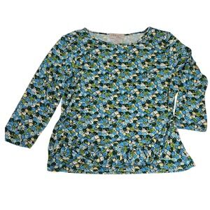 Clothing Co by Notations Women's Blue Green Floral‎ Print 3/4 Sleeve Top Size L